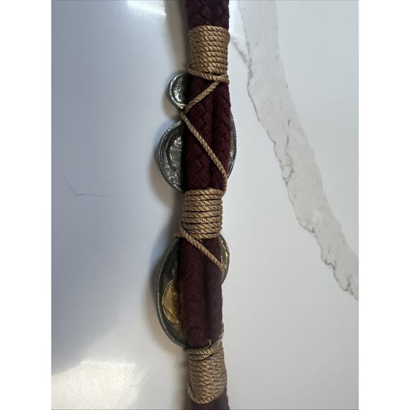 Vintage Graziano Rope Belt Adjustable Medallion Boho Statement Burgundy Gold Xs main image 8